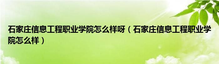 石家庄信息工程职业学院怎么样呀（石家庄信息工程职业学院怎么样）