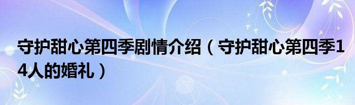 守护甜心第四季剧情介绍（守护甜心第四季14人的婚礼）