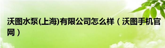 沃图水泵(上海)有限公司怎么样（沃图手机官网）