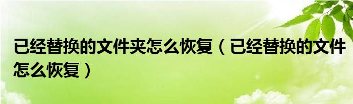 已经替换的文件夹怎么恢复（已经替换的文件怎么恢复）