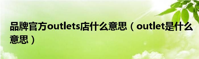 品牌官方outlets店什么意思（outlet是什么意思）