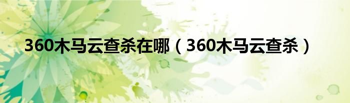 360木马云查杀在哪（360木马云查杀）