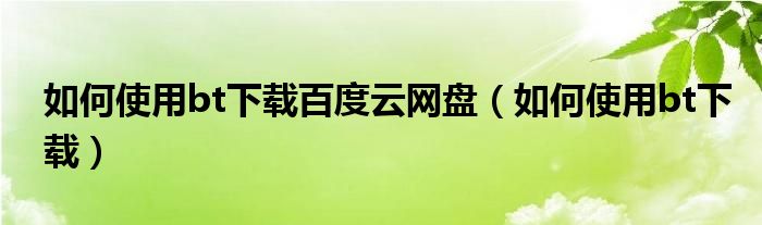 如何使用bt下载百度云网盘（如何使用bt下载）