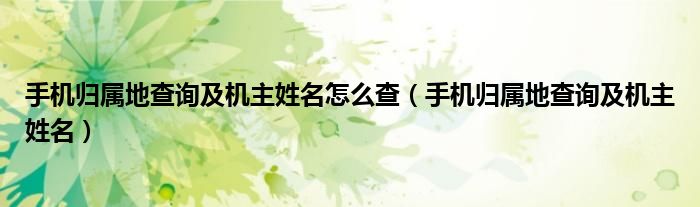 手机归属地查询及机主姓名怎么查（手机归属地查询及机主姓名）