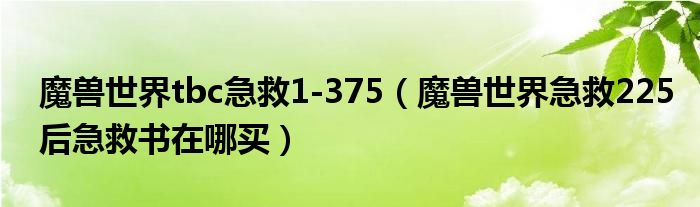 魔兽世界tbc急救1-375（魔兽世界急救225后急救书在哪买）