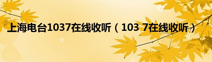 上海电台1037在线收听（103 7在线收听）