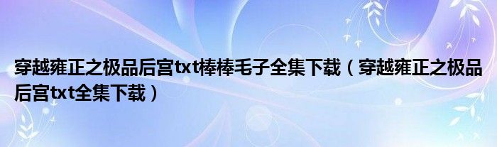 穿越雍正之极品后宫txt棒棒毛子全集下载（穿越雍正之极品后宫txt全集下载）