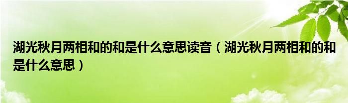 湖光秋月两相和的和是什么意思读音（湖光秋月两相和的和是什么意思）