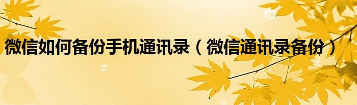 微信如何备份手机通讯录（微信通讯录备份）