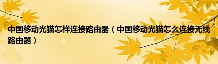 中国移动光猫怎样连接路由器（中国移动光猫怎么连接无线路由器）