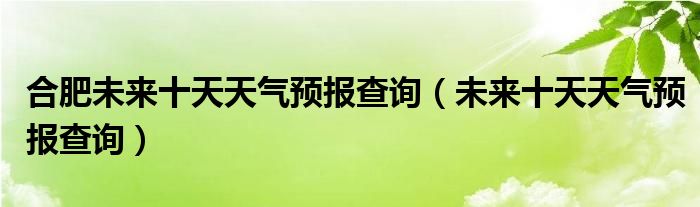 合肥未来十天天气预报查询（未来十天天气预报查询）