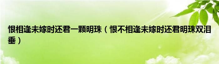 恨相逢未嫁时还君一颗明珠（恨不相逢未嫁时还君明珠双泪垂）