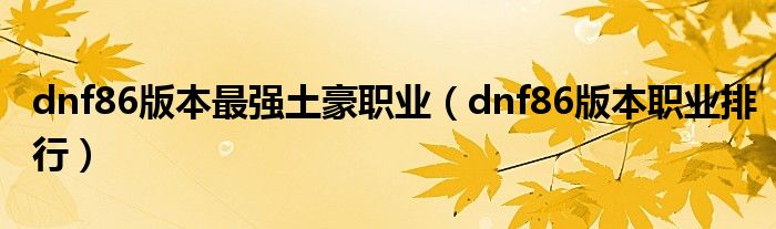 dnf86版本最强土豪职业（dnf86版本职业排行）