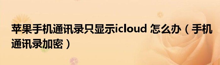 苹果手机通讯录只显示icloud 怎么办（手机通讯录加密）