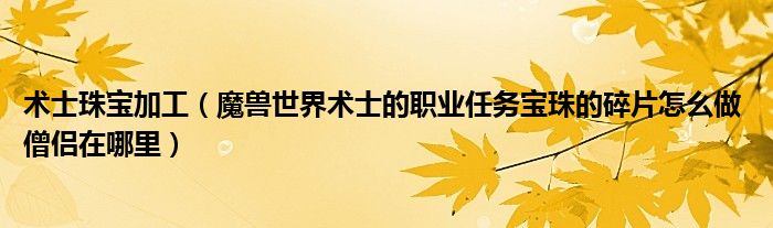 术士珠宝加工（魔兽世界术士的职业任务宝珠的碎片怎么做 僧侣在哪里）