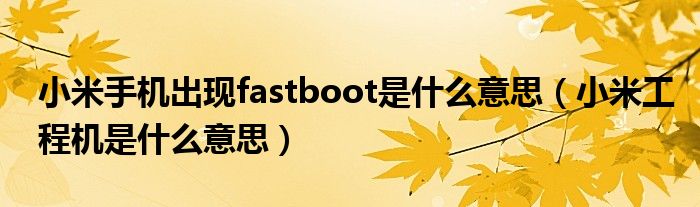 小米手机出现fastboot是什么意思（小米工程机是什么意思）