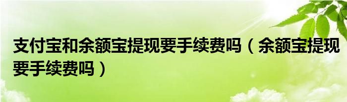 支付宝和余额宝提现要手续费吗（余额宝提现要手续费吗）