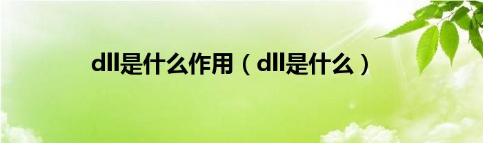 dll是什么作用（dll是什么）