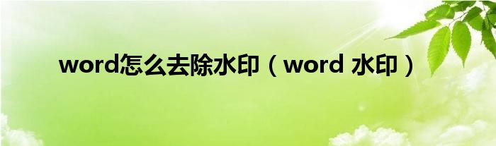 word怎么去除水印（word 水印）