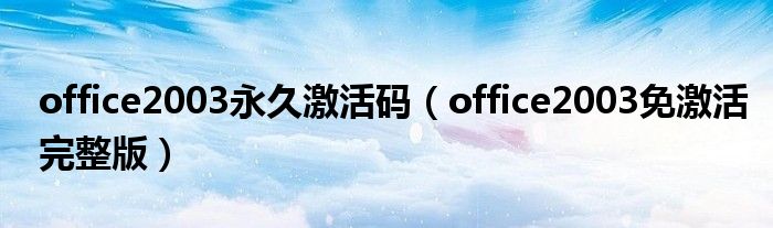 office2003永久激活码（office2003免激活完整版）