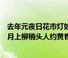 去年元夜日花市灯如昼月上柳枝头（去年元夜时花市灯如昼月上柳梢头人约黄昏后）