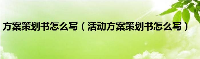 方案策划书怎么写（活动方案策划书怎么写）