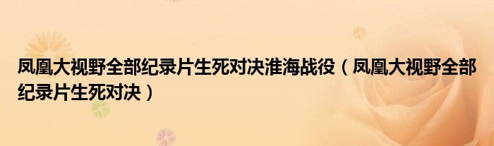 凤凰大视野全部纪录片生死对决淮海战役（凤凰大视野全部纪录片生死对决）