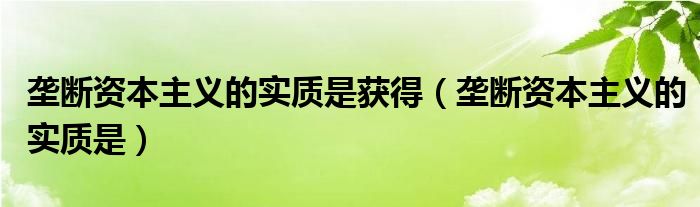 垄断资本主义的实质是获得（垄断资本主义的实质是）