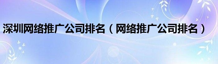 深圳网络推广公司排名（网络推广公司排名）