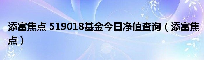 添富焦点 519018基金今日净值查询（添富焦点）