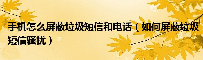 手机怎么屏蔽垃圾短信和电话（如何屏蔽垃圾短信骚扰）