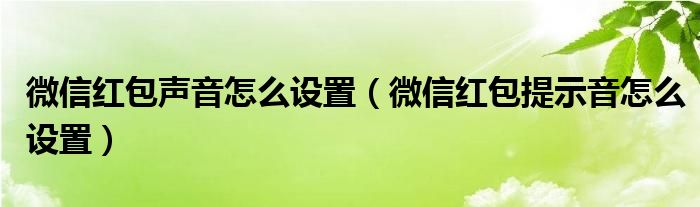 微信红包声音怎么设置（微信红包提示音怎么设置）