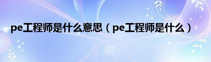 pe工程师是什么意思（pe工程师是什么）