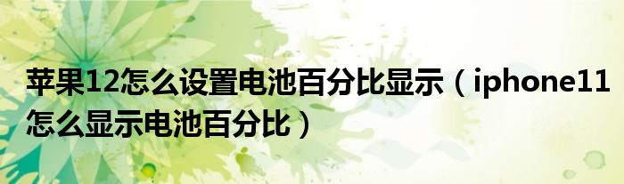 苹果12怎么设置电池百分比显示（iphone11怎么显示电池百分比）