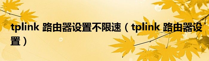 tplink 路由器设置不限速（tplink 路由器设置）