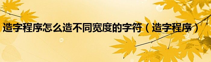 造字程序怎么造不同宽度的字符（造字程序）