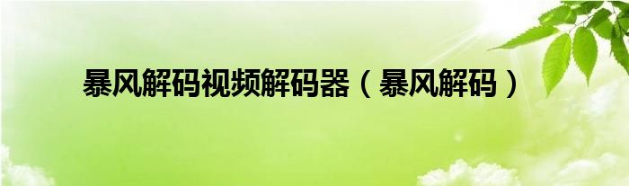 暴风解码视频解码器（暴风解码）