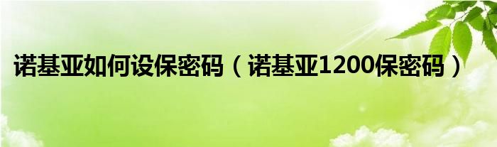 诺基亚如何设保密码（诺基亚1200保密码）