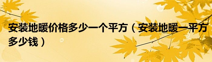 安装地暖价格多少一个平方（安装地暖一平方多少钱）