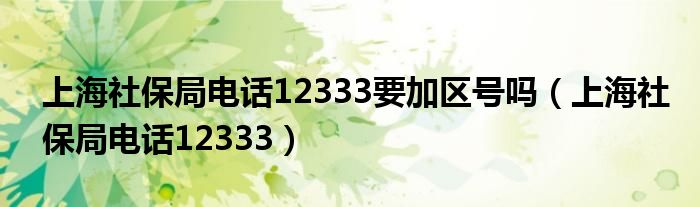 上海社保局电话12333要加区号吗（上海社保局电话12333）