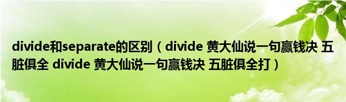 divide和separate的区别（divide 黄大仙说一句赢钱决 五脏俱全 divide 黄大仙说一句赢钱决 五脏俱全打）