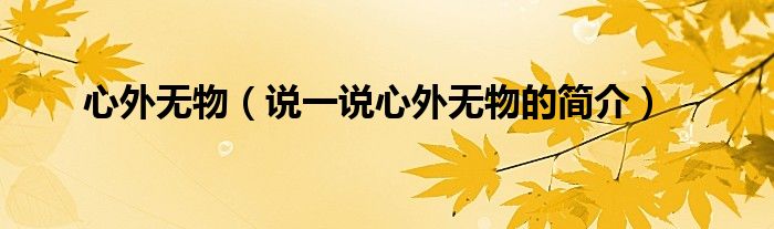 心外无物（说一说心外无物的简介）