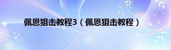 佩恩狙击教程3（佩恩狙击教程）