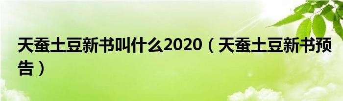 天蚕土豆新书叫什么2020（天蚕土豆新书预告）