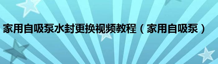 家用自吸泵水封更换视频教程（家用自吸泵）