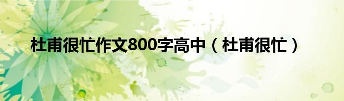 杜甫很忙作文800字高中（杜甫很忙）