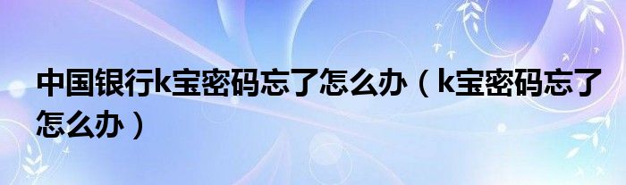 中国银行k宝密码忘了怎么办（k宝密码忘了怎么办）