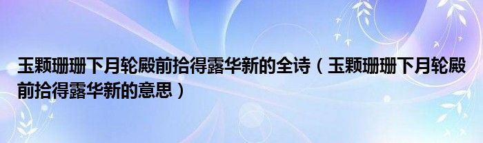 玉颗珊珊下月轮殿前拾得露华新的全诗（玉颗珊珊下月轮殿前拾得露华新的意思）