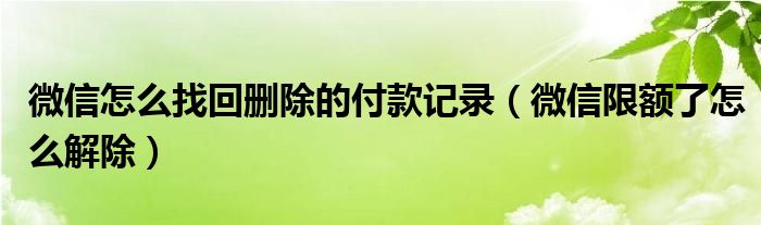 微信怎么找回删除的付款记录（微信限额了怎么解除）