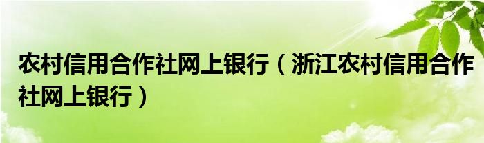 农村信用合作社网上银行（浙江农村信用合作社网上银行）